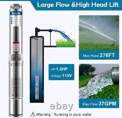 1.5 hp Deep Well Submersible 4 Pump 33ft 115V 276 Ft Head 37 Gpm