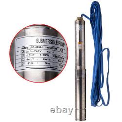 1.5HP 1.1KW Borehole Deep Well Water Submersible Pump 50Hz 220-240V Long Cable