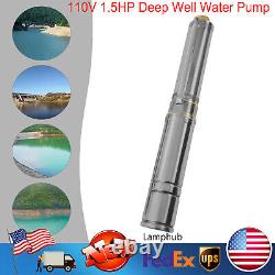 1.5HP Deep Well Water Pump Submersible Stainless Steel 295ft 24GPM 110V