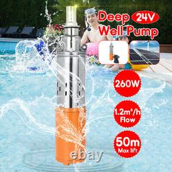 260W DC 24V 1.2M³/H 50M Max Lift Deep Well Pump Submersible Water Pump +