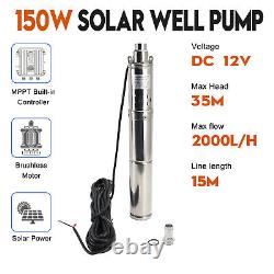 3 12V 150W Deep Well Solar Submersible Bore Hole Water Pump Built-in MPPT