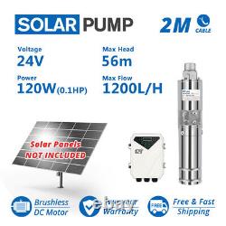 3 Solar Deep Water Well Screw Bore Pump S/Steel Submersible Farm Pond 24V 120W