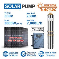 4 AC/DC Deep Bore Well Solar Water Pump 3KW Submersible 220V 230m Bomba Solares