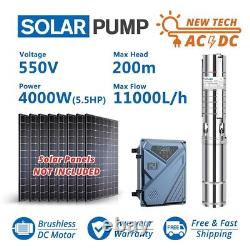 4 DC Deep Bore Well Solar Water Pump 4kw 5.5HP Submersible Kit 200m Head 11m3/h