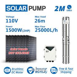 4 DC Deep Well Solar Water Bore Pump 110V 1500W Submersible 25m3/h Brushless