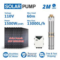 4 DC Submersible Well Solar Water Pump MPPT Controller Kit 110V 2HP Big Flow