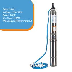 4 Inch 1HP 44GPM 110V Submersible Deep Well Pump With Stainless Water Pump Head