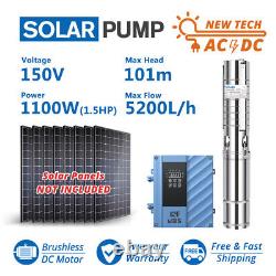 4 Solar AC/DC Hybrid Water Bore Pump 100m Head 1100W Deep Well Stainless Steel