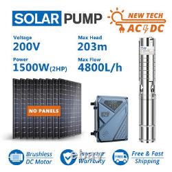 4 Solar AC/DC Hybrid Water Bore Pump Big Pressure 200m Head 1500W 2HP Deep Well