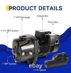 Acquaer 1/2HP ShallowithDeep Well Jet Pump, Cast Iron Convertible Pump with Eje