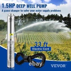 Deep Well Submersible Pump 1.5HP 37 GPM 276 ft. Head Water Pump IP68 with 33 ft