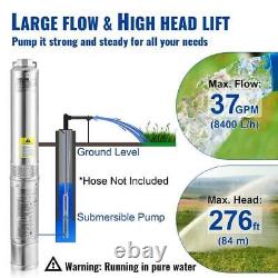 Deep Well Submersible Pump 1.5HP 37 GPM 276 ft. Head Water Pump IP68 with 33 ft