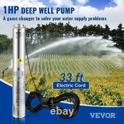 Deep Well Submersible Pump 1 HP 37GPM 207 ft. Head 4 in. Water Pump IP68 with 33