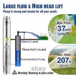 Deep Well Submersible Pump, 1HP 115V/60Hz, 37Gpm Flow 207Ft Head