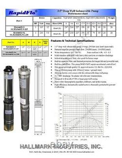 Deep Well Submersible Pump 3.5 1 HP/220V 220 ft Max All S. S Hallmark Industries