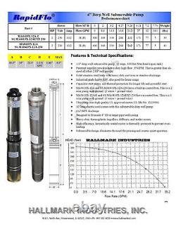 Deep Well Submersible Pump 3.8, 2HP/230V 35GPM/400' Head, all S. S. Hallmark Ind