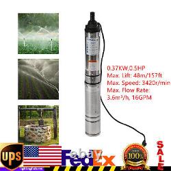 Deep Well Submersible Pump Stainless Steel Water Pump 0.5HP 110V 16GPM 157ft