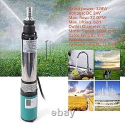Electric Deep Well Solar Submersible Water Pump DC 24V 320W Farm Ranch Submer