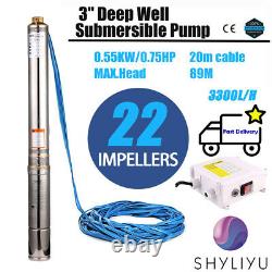 SHYLIYU 3 Submersible Pumps 220V/50Hz 3/4Hp 292ft Water Deep Well Pump EU Plug