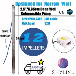 SHYLIYU Deep Well Pump, 2.5'', 220V/60Hz, 0.37KWith0.5HP, 13GPM, Submersible Water Pump
