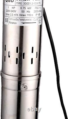 SHYLIYU Submersible Deep Well Pump 3 OD Pipe 1 Outlet 0.75KW 1HP Stainless Ste