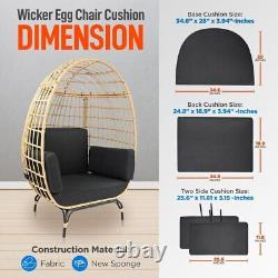 SereneLife Wicker Egg Chair Cushion- for Indoor/Outdoor Wicker Rattan Sofa-Black