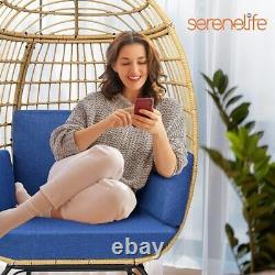 Serenelife Wicker Egg Chair Cushion Durable and Soft Hammock Pad (Blue)