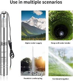 Submersible Deep Well Pump 220V 1HP Whole Body Stainless Steel 30GPM 262 Ft Head
