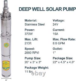 Submersible Deep Well Pump Solar Water Pump DC 24V 370W Stainless New