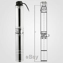 Submersible Well Pump 164FT 25.5GPM 220V 1/2HP Deep Stainless Steel Water NEW