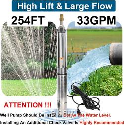 Submersible Well Pump, 4 Deep Well Pump Stainless Steel with 33Ft P