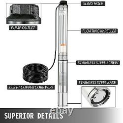 Submersible Well Pump 440FT 42GPM 230V 2HP Deep Stainless Steel Water Pump