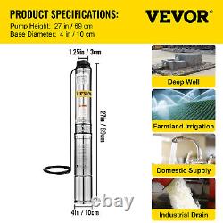 VEVOR Deep Well Submersible Pump 4 0.5 HP 25 GPM Flow 164 ft Head 131 ft Cable