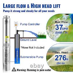 VEVOR Deep Well Submersible Pump Stainless Steel Water Pump 1.5HP 37GPM 276 ft