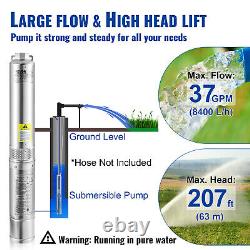VEVOR Deep Well Submersible Pump Stainless Steel Water Pump 1HP 230V 37GPM 207ft