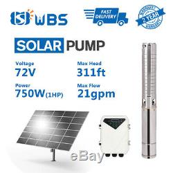 WBS 3 DC Deep Well 1HP Solar Water Pump S/S Impeller 311Feet 21GPM Submersible