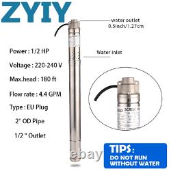 ZYIY 2 Inch 1/2HP Screw Pump Deep Well Pump Submersible Water Pump for Home Pool