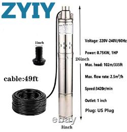 ZYIY 3 Inch 750 W Screw Pump Submersible Water Pump Deep Well Pump for Home Pool