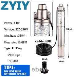 ZYIY 3 Inch Screw Pump Submersible Deep Well Water Pump for Home Pool 1 HP 750W