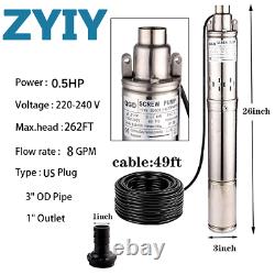 ZYIY 3 Inch Screw Pump Submersible Water Pump Deep Well Pump for Home Pool 370 W