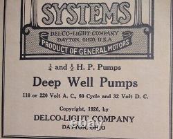 1926 Manuel De Service Des Systèmes D'eau Delco Light Pour 1/4 Et 1/2 H. P. Pompes À Puits Profonds