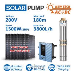 3 pompes solaires AC/DC pour puits profond alimentées en eau hybride submersible de 2HP, 110/220V.
