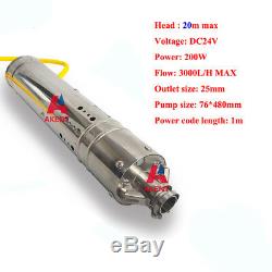 Dc12v Solaire Pompe Submersible Brushless Eau 3000l / H 20 M Tête De Puits Profond Pompe 24v