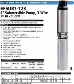 Eco-flo Products Efsub7-123 Submersible Deep Water Well Pump, 3 Fil, 230v