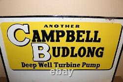Pompe à eau Campbell Budlong de la ferme, modèle Vintage des années 1950, Profondeur de puits 24, Enseigne en métal gaufré.