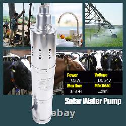 Pompe à eau de puits solaire submersible 24 volts pour eau profonde, tête de pompe d'eau étang 120 mètres.