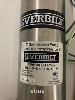 Pompe à eau potable submersible Everbilt 1/2 HP 2 fils 10 GPM pour puits profond