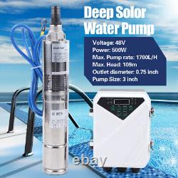 Pompe à eau solaire de 1700L/H 500W, Pompe d'irrigation de puits profond submersible avec kit MPPT US