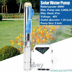 Pompe à eau solaire submersible 3 DC Deep Bore Well 48V 400W avec kit de contrôleur MPPT