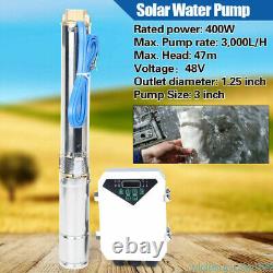 Pompe à eau solaire submersible 3 DC Deep Bore Well 48V 400W avec kit de contrôleur MPPT